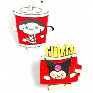 NEW - SANRIO Enamel Jewelry Metal Pin Brooch Set (2 PC) FAST FOOD COLLECTION